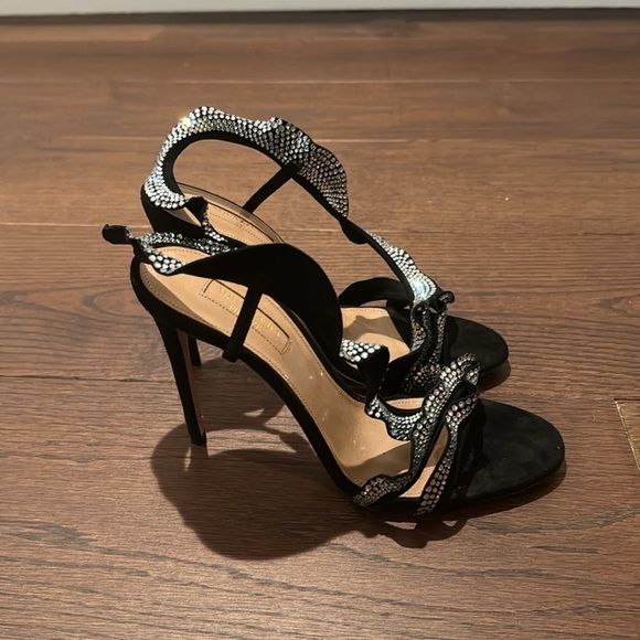 NWT Aquazzura Ruffle Black Suede Crystal Sandal Size 37.5/7.5 - Picture 8 of 11